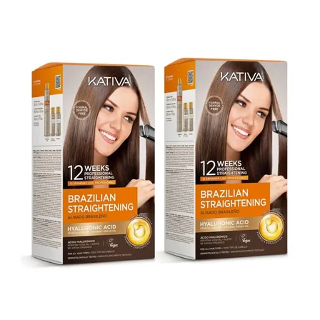 2 Pack Kativa Brazilian Hair Straightening Kit | 12-Week Professional Treatment | Formaldehyde-Free Keratin with Hyaluronic Acid & Argan Oil