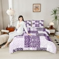 thumbnail image 5 of Feelyou Leopard Zebra Print Bedding Comforter Set for Adult, Dreamy Purple Twin Comforter Sets, Modern Abstract Stripes Reversible Bedding Set, Super Cozy Room Decor, 2 Pieces, 5 of 9