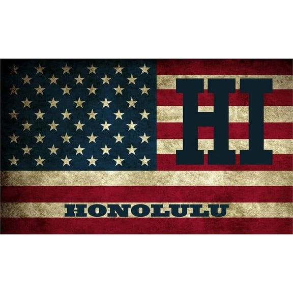 Honolulu HI Hawaii Honolulu County Vintage US Flag Decal Bumper Sticker 3M Vinyl 3" x 5"