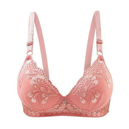 

Lovskoo Women Wireless Push-Up Bras for Sagging Breasts Nude Unlined Molded Cup Ladies Brassiere Embroidered Everyday Watermelon Red
