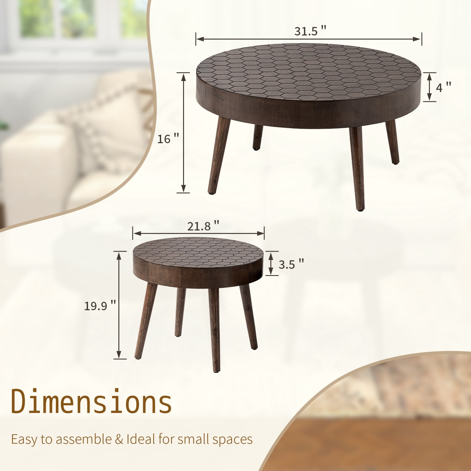 FOROUTIA Nesting Round Wood Coffee Table Set of 2,Morden Circle Side Table  for Living Room