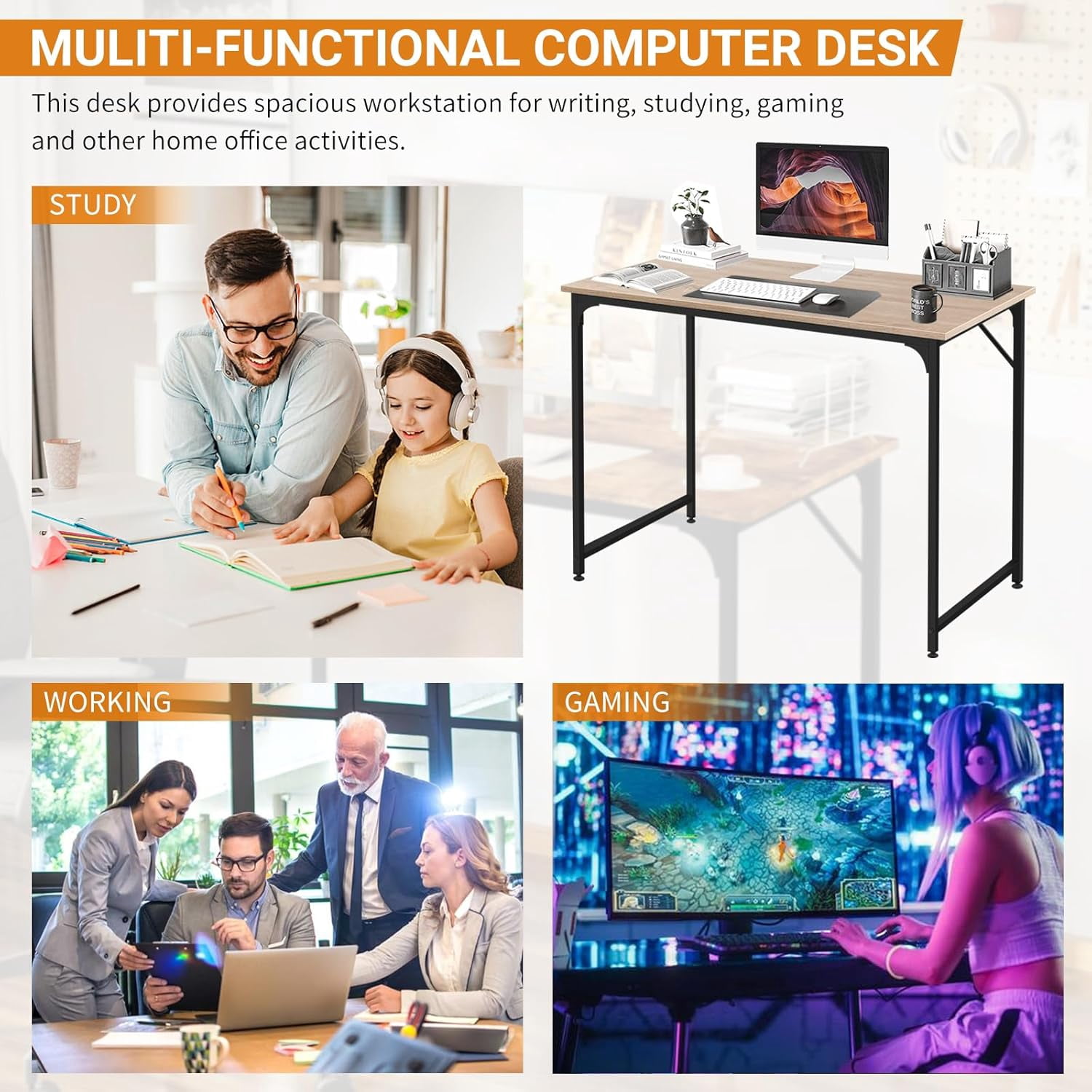 XF XINFENG Computer Desk Office Table 32" Wooden Writing Desk Kids Study & Work Table for Home Office, Nature