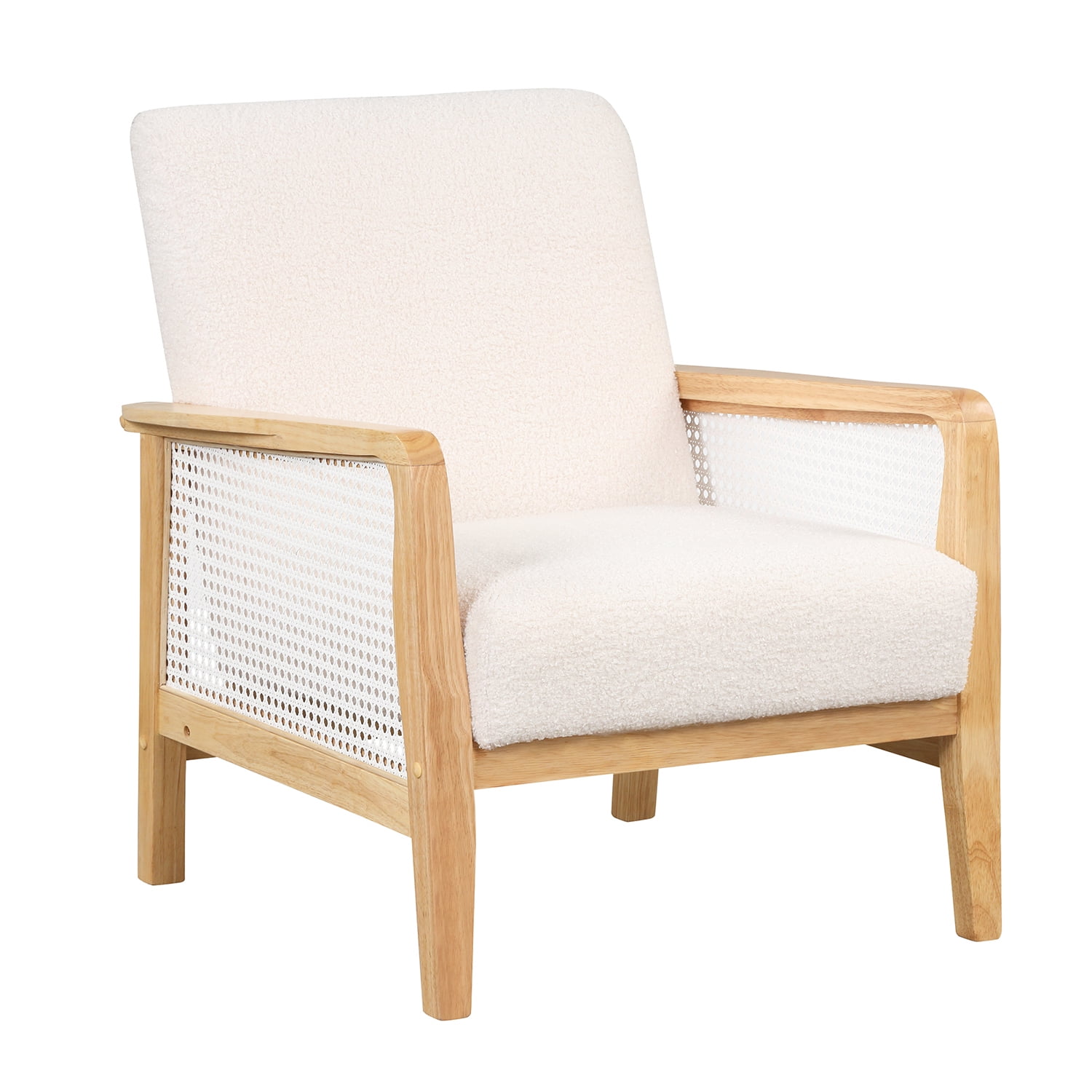 Kadyn Rattan Mesh Upholstered Accent Chair, Mid-Century Armchair for Living Room, Altay Velvet Armchair with Solid Wood Frame, White Kadyn Rattan Mesh Upholstered Accent Chair, Mid-Century Armchair for Living Room, Altay Velvet Armchair with Solid Wood Frame, White