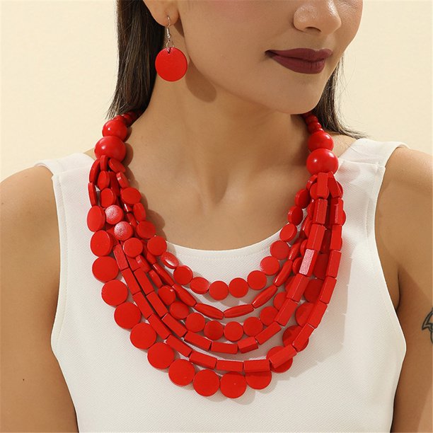 Pintura de pulverización de moda Collar de cuentas de madera Conjunto de pendientes Espectáculo de moda Accesorios de ropa de fiesta Viajes de vacaciones Vestir joyas