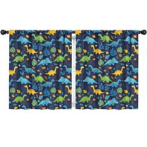 Blackout Kids Curtains,DarkBlue Colorful Dinosaurs Leaves Pattern Childrens Insulated Curtains Set Of 2,Bedroom Essentials,Toddler Room Decor 52"x63"