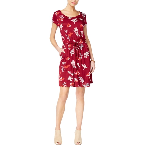 Lucky Brand Womens Floral Drawstring Shift Dress, Rojo, XS