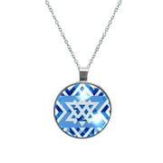 Flag of Israel Elegant Circular Pendant Necklace with Glass Design for Women - Stylish Womens Necklaces