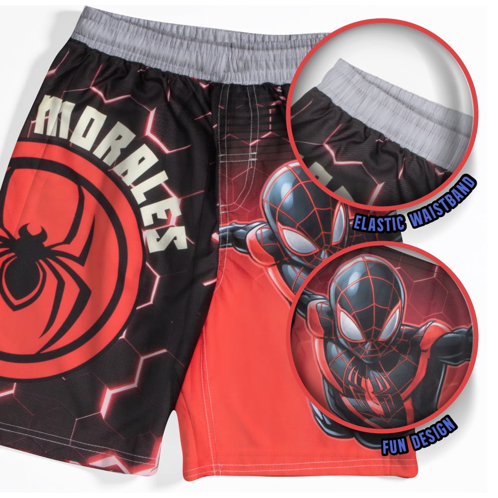 Marvel Boys Spider-Man Miles Morales 2-Piece Rash Guard Swim Set, Quick Drying Swim Shirt & Trunks, Superhero Swimsuit for Kids (Sizes 8-12)