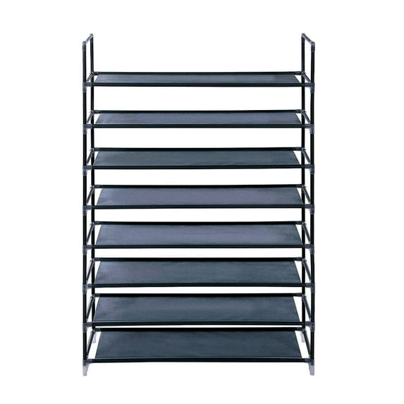 8-Tier Shoe Rack, Storage Storage Organizer, Metal Frame, Non-Woven Fabric, for Living Room,Black