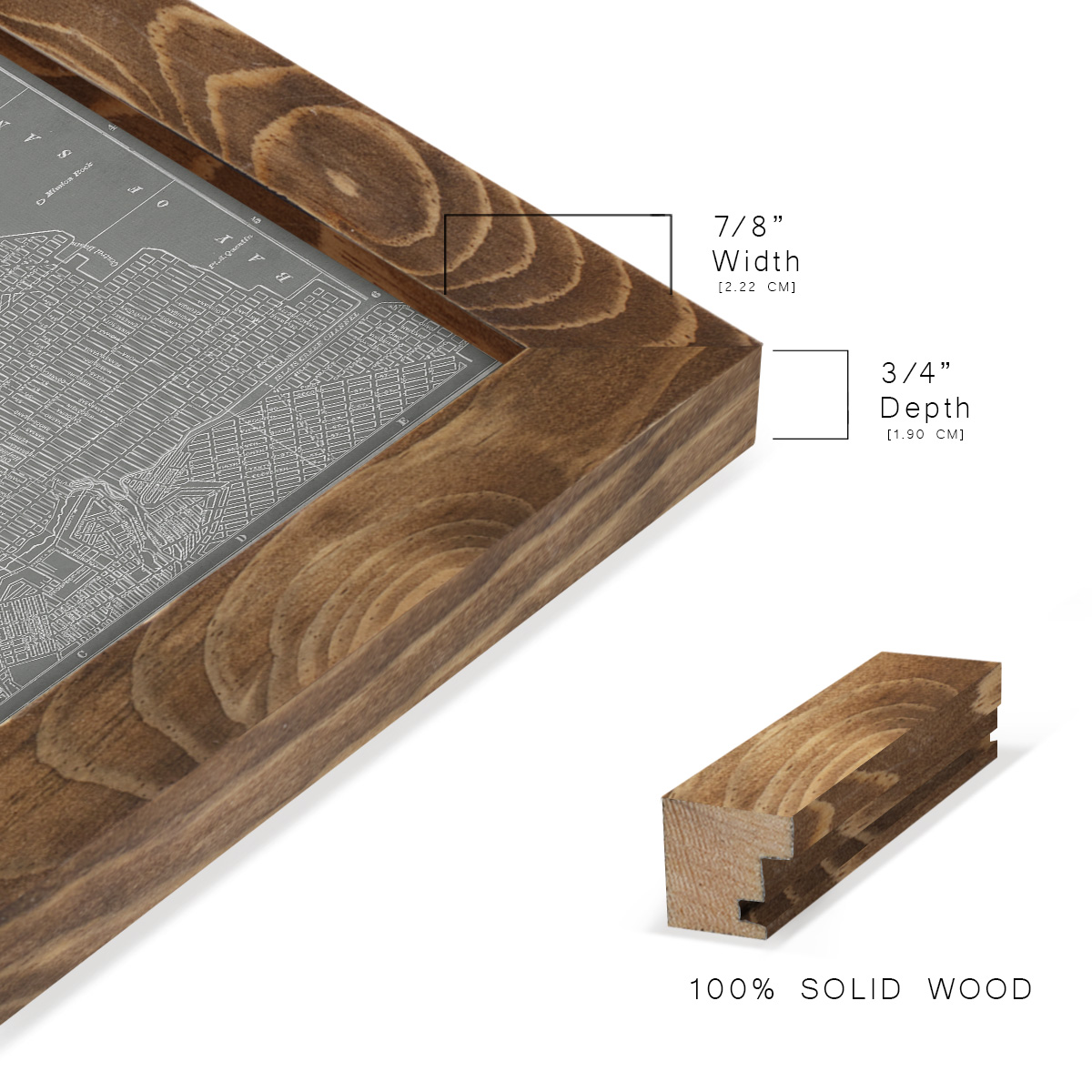 City Map of San Francisco -Framed Print w/glass-Walnut