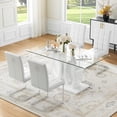 thumbnail image 2 of 63" Rectangular Glass Dining Table, Clear Tempered Glass Top and Glossy White Double O-Shaped Base, Modern Style for Kitchen, Living Room, Conference Room, 2 of 6