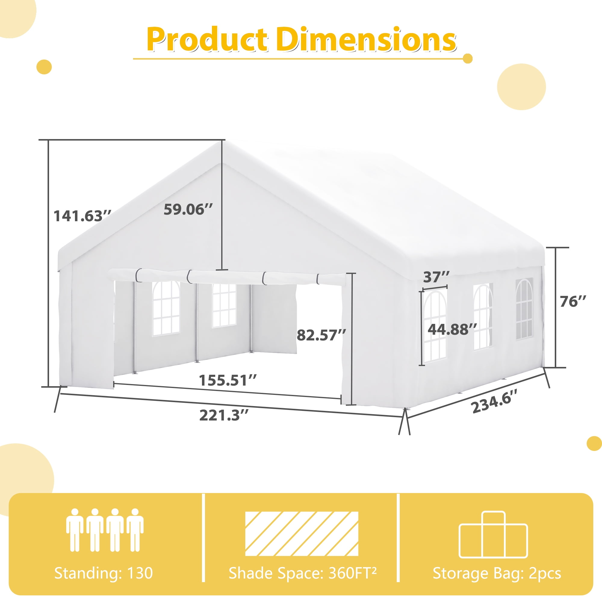 MAYEERTY 20x20FT Heavy Duty Party Tent, Removable Sidewalls 2 Storage Bags for Wedding Camping Carport