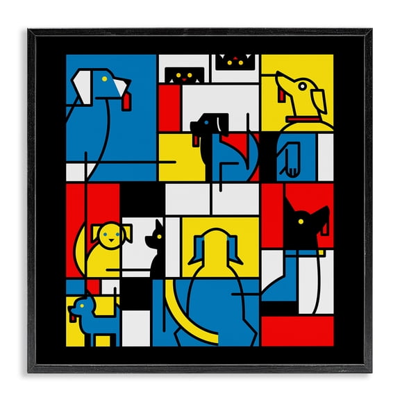Stupell Industries Modern Color Block Dogs Abstract Black Framed Giclee Art, 12 x 12, by Tobe Fonseca