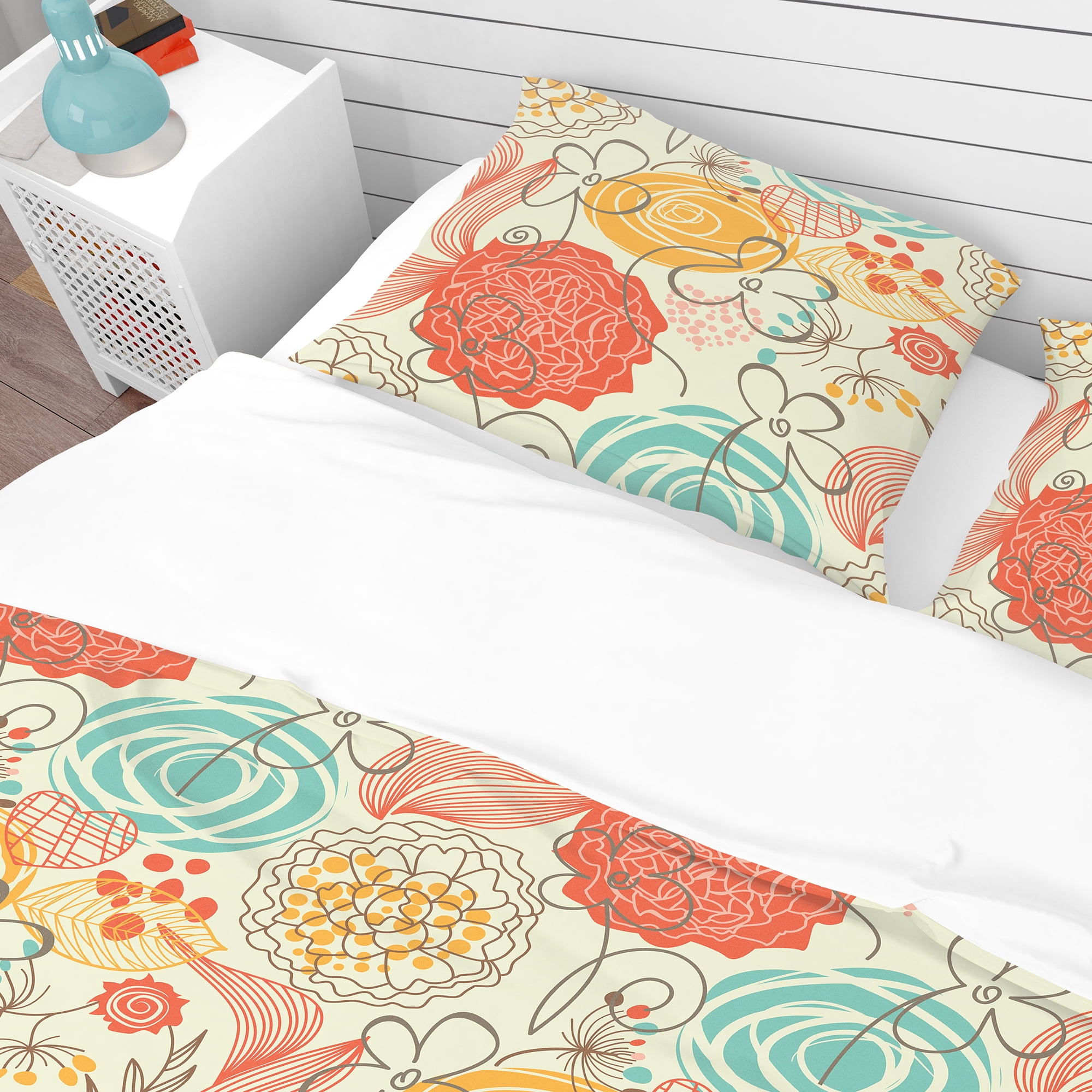 Designart 'Retro Floral Pattern' Bohemian & Eclectic Duvet Cover Set