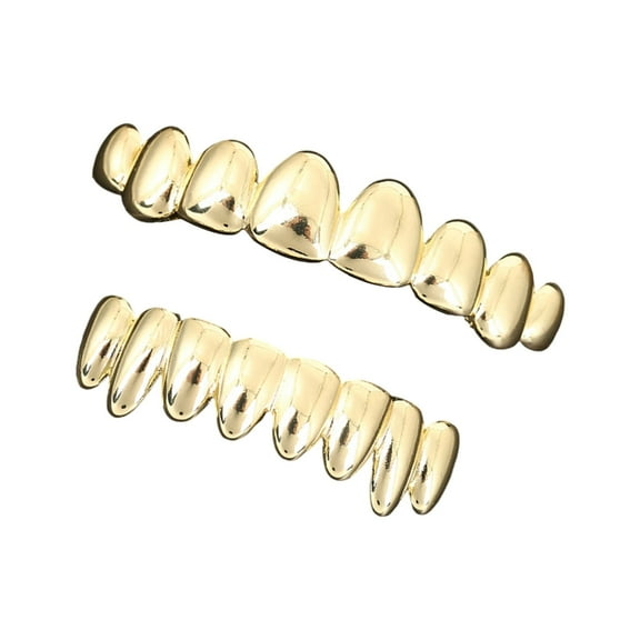 WINDLAND Brass Tone Grillzs Top Bottom Set Hip Hop Style Party Accessory for Women Elegant Unisex Teeth Decorations