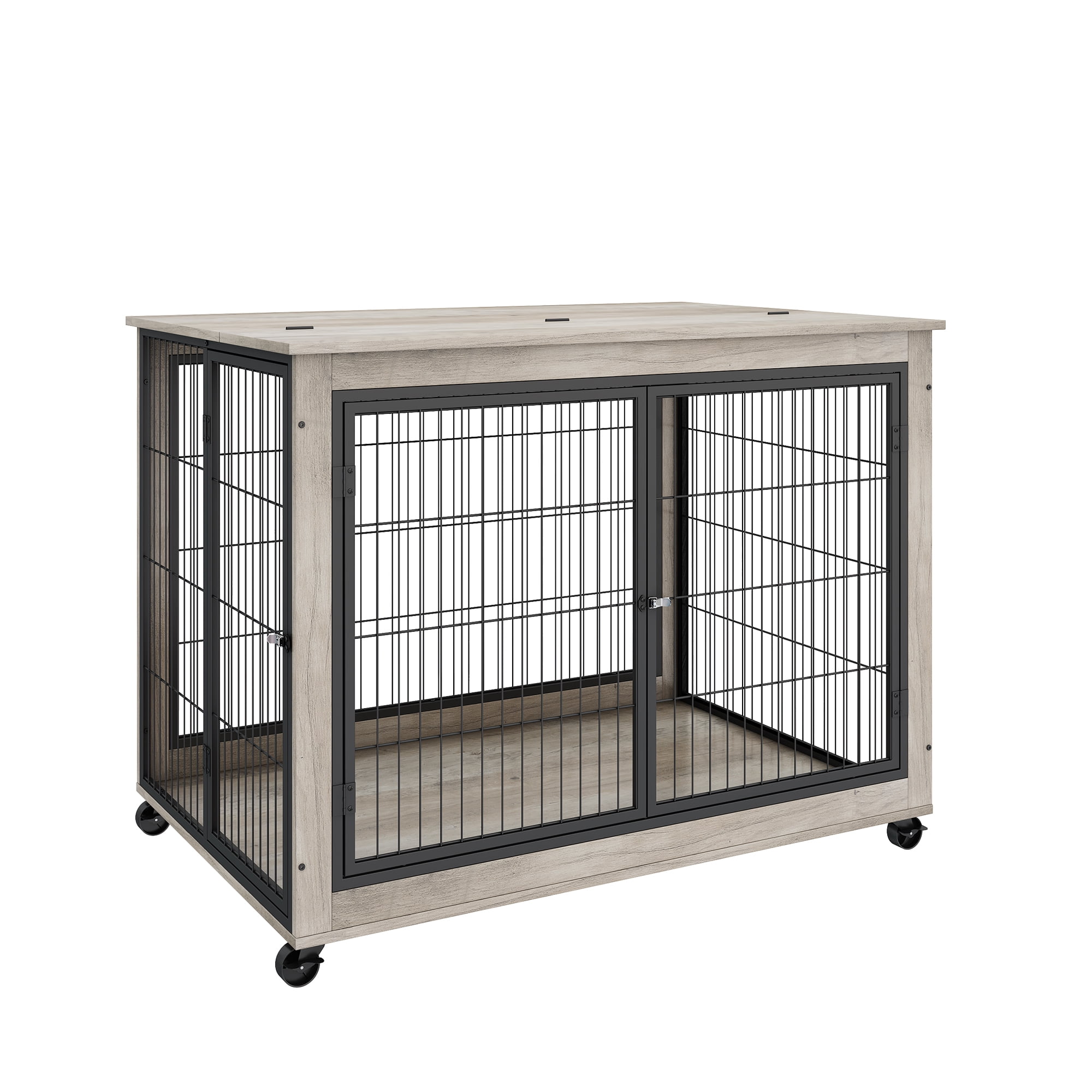 Pefilos 43" Wooden Dog Crates for Large Dogs Indoor Sliding Door Dog Cage Furniture with Wheels for Two Puppies Dog House, Gray Pefilos 43" Wooden Dog Crates for Large Dogs Indoor Sliding Door Dog Cage Furniture with Wheels for Two Puppies Dog House, Gray