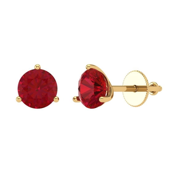 2 ct Screw-Back Stud Earrings for Women | 6.5mm Round Cut Simulated Pink Tourmaline | 18K Yellow Gold