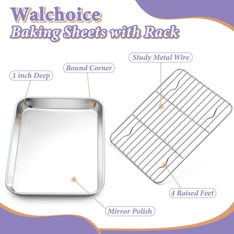 Baking Sheet with Cooling Rack Set(2 Pans+2 Racks) 16'', Terlulu Stainless  Steel Baking Pan with Wire Rack, Heavy Jelly Roll Sheet Pan&Bacon Rack for