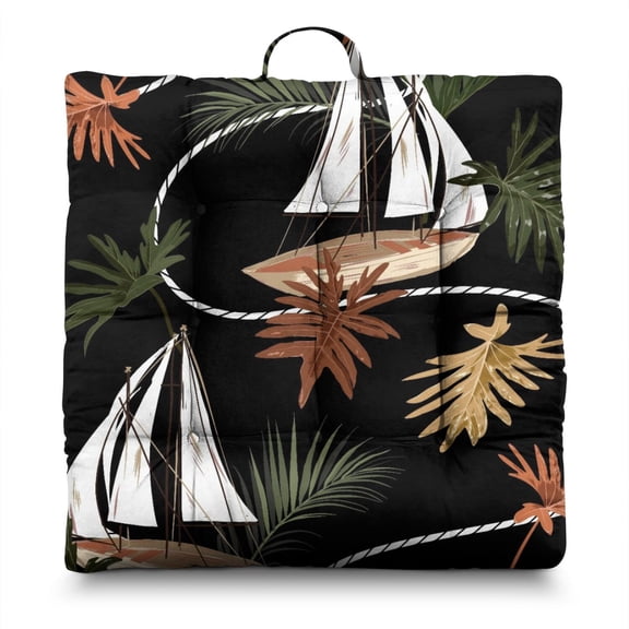 Hawaiian Tropical Island Floor Cushion - Extra Thick 4.7" Meditation Seat Pad with Exotic Palm Tree Print, Soft & Skin-Friendly for Long Sitting Sessions