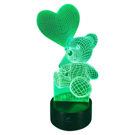 Lightahead Amazing 3D Optical Illusion Touch Night Light LED Desk Lamp Art Piece with 7 changing Colors, USB Powered for Decoration & Gifts (Love Bear