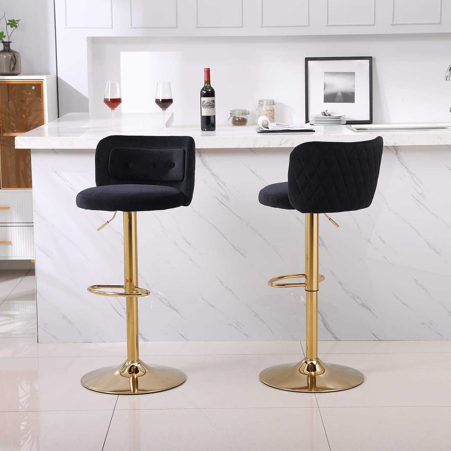 Kadyn 2pcs Modern Adjustable Counter Height Barstools with Back& Footrest for Kitchen, Black Kadyn 2pcs Modern Adjustable Counter Height Barstools with Back& Footrest for Kitchen, Black