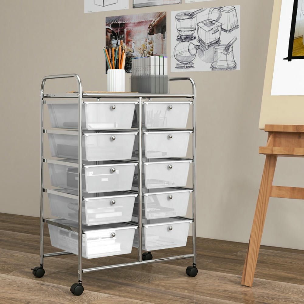Spaco 10-Drawer Rolling Storage Cart-Transparent, Craft Organizers and Storage, Multipurpose Organizer Cart for Home, Office, School