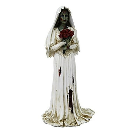 Zombie Veiled Bride with Red Rose Bouquet Resin Statue Figurine