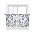 thumbnail image 2 of Navy Blue Botanical Semi Sheer Curtains 45 Inch Length 2 Panels Set, Pastoral Spring Leaves Watercolor Sheer Kitchen Curtain Privacy Voile Window Curtain for Living Room Bedroom Rod Pocket Drapes, 2 of 7