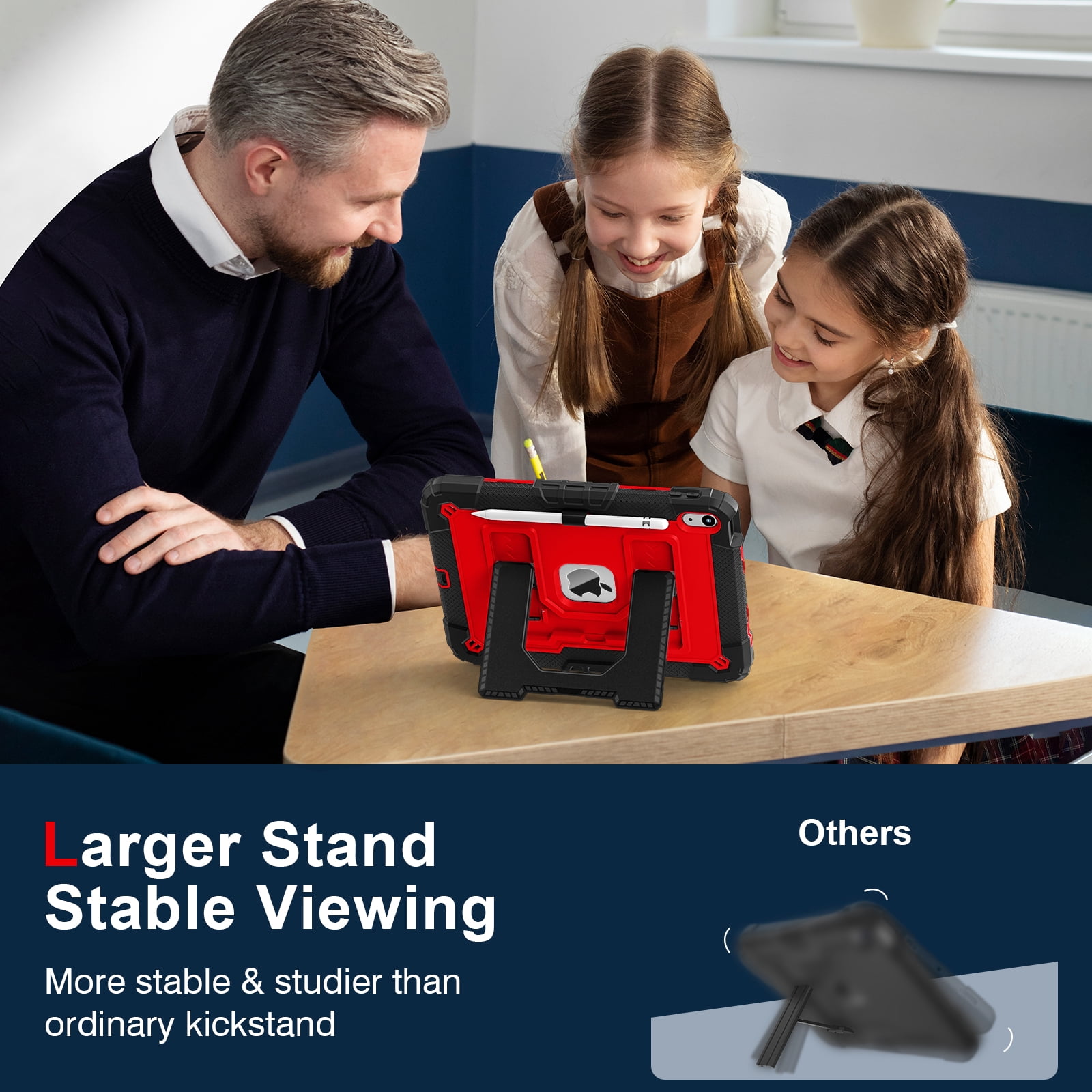 Allytechgroup Rugged Case for Apple iPad 9th 8th 7th Generation 10.2 inch 2021/2020/2019, Heavy Duty Protective Tablet Case with Kickstand, Pencil Holder & Detachable Shoulder Strap, Black+Red