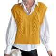 thumbnail image 2 of Women V Neck Sweater Vest Sleeveless Knit Solid Casual Ribbed Preppy Pullover Tops, 2 of 5