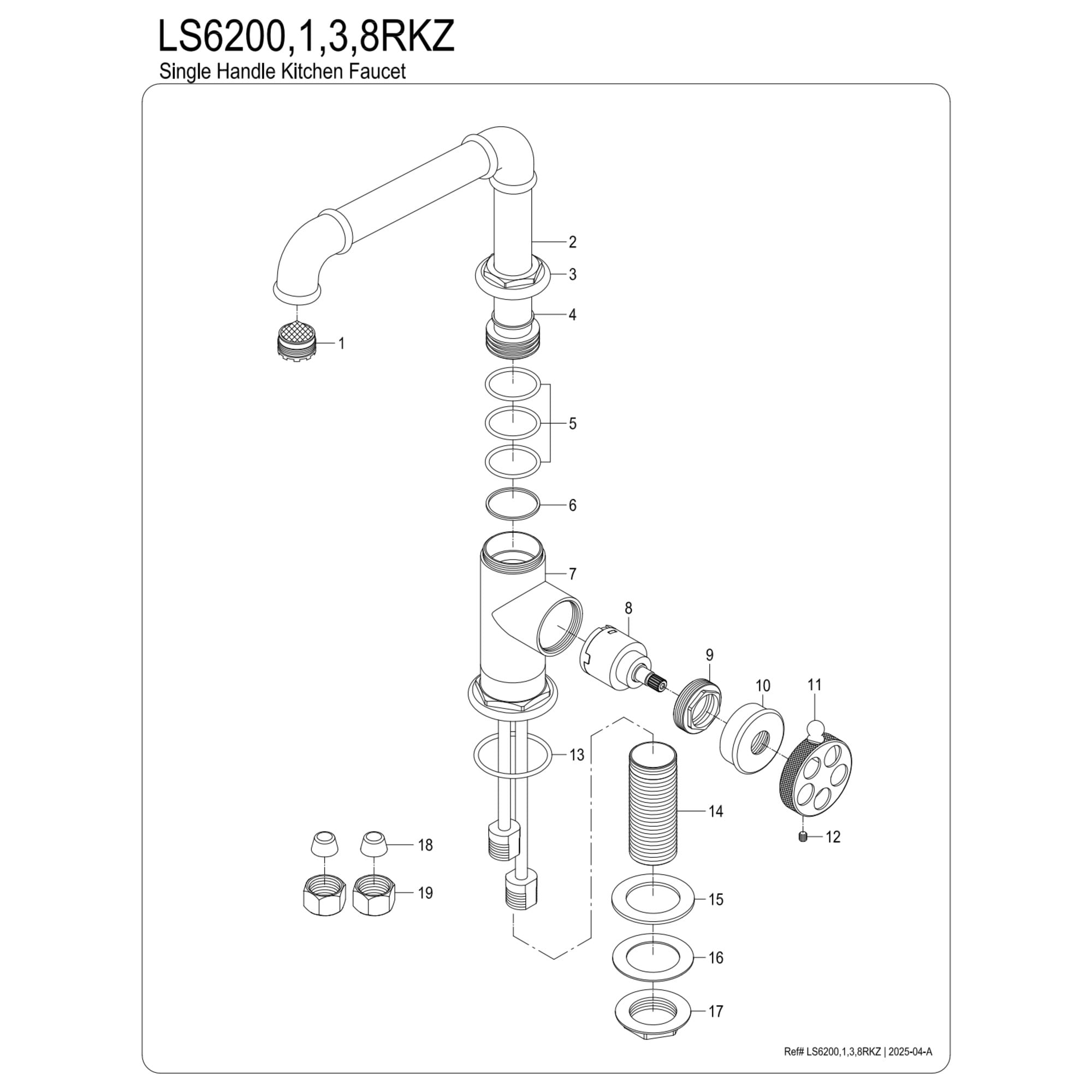 Kingston LS6201RKZ Wendell Single-Handle Kitchen Faucet with Knurled Handle, Polished Chrome
