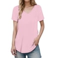 thumbnail image 2 of Long T Shirts for Women Short Sleeve Summer Tops V Neck Plain Loose Casual Blouse Tunic Tops Tee Shirt, 2 of 6
