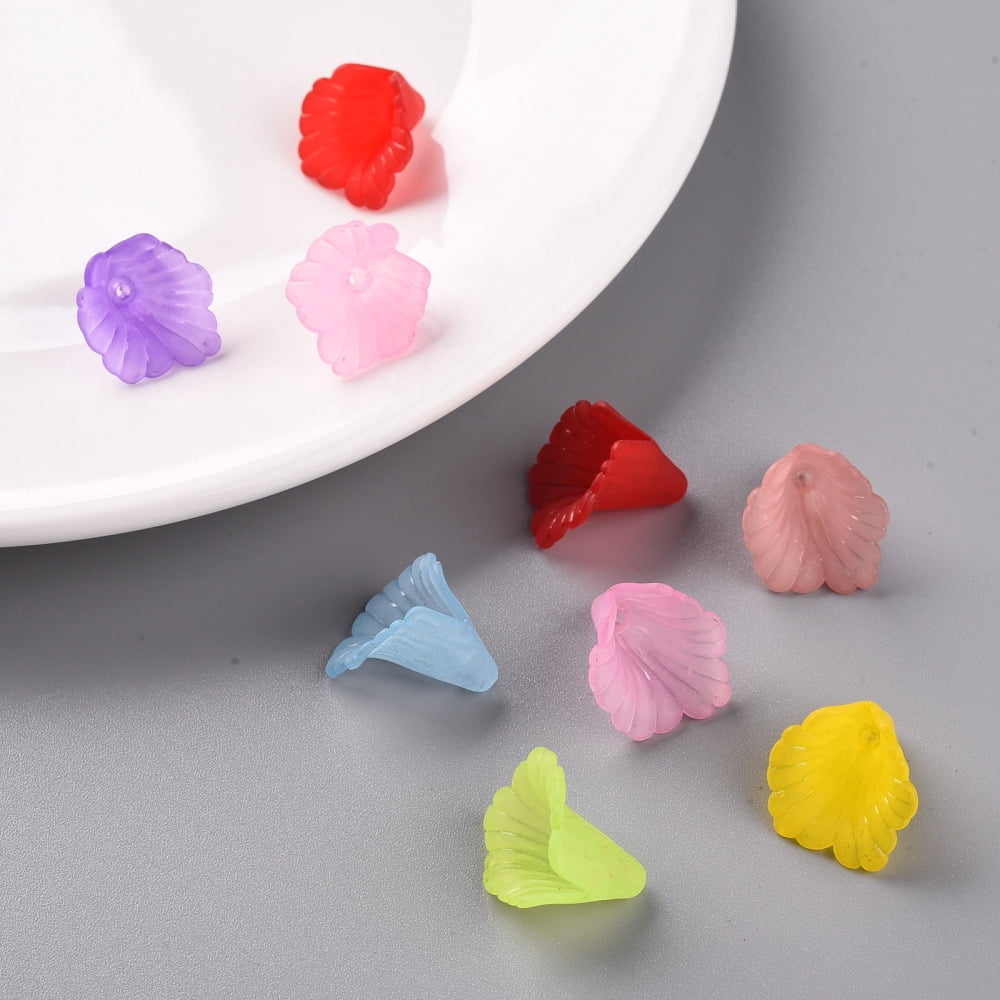 Transparent Acrylic Bead Caps Trumpet Flower Beads Frosted Flower Mixed Color 18x18x17mm Hole: 1.5mm about 700pcs/500g