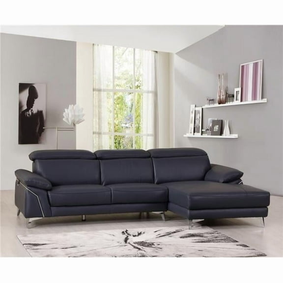 181 x 41 x 39 in. Modern Blue Leather Sectional Sofa