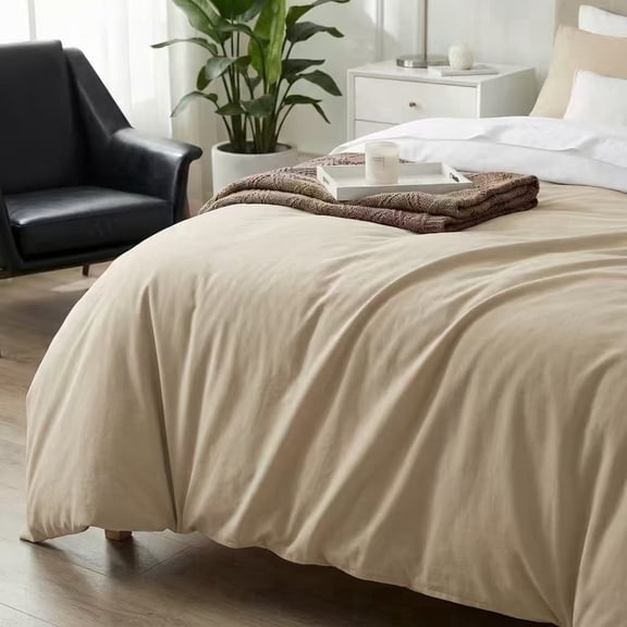 Premium 100% Cotton Duvet Cover Set, Soft Breathable Bedding with Zipper Closure (3 Pieces), Mocha Taupe, Full