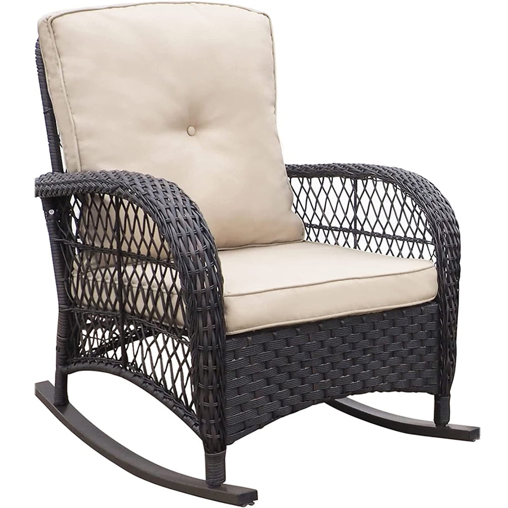 Kadyn Outdoor Patio Wicker Rocker Chair, Rattan Rocking Chair with Soft Cushions, Modern Rocker Chair for Patio, Khaki Kadyn Outdoor Patio Wicker Rocker Chair, Rattan Rocking Chair with Soft Cushions, Modern Rocker Chair for Patio, Khaki