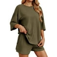 thumbnail image 1 of Conjunto deportivo para mujer: camiseta de cuello redondo y pantalones cortos deportivos. Poliéster transpirable. Lavable a máquina. Primavera/verano. XS-XXXXL., 1 of 7