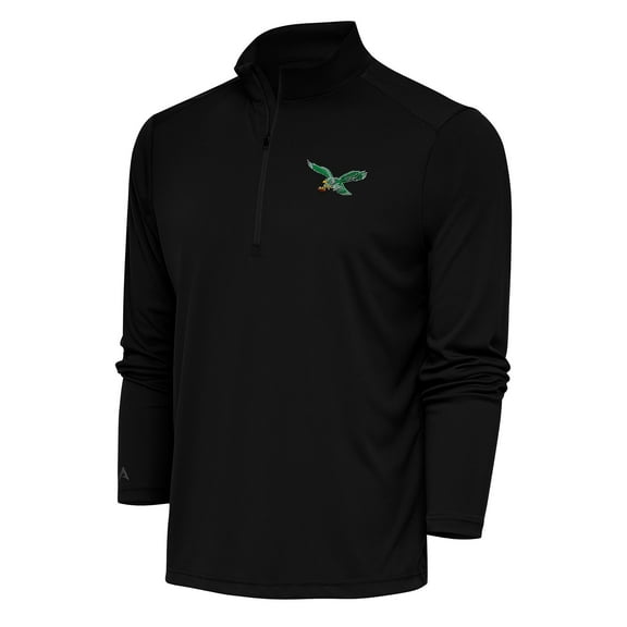 Men's Antigua Black Philadelphia Eagles Team Logo Throwback Tribute Quarter-Zip Pullover Top