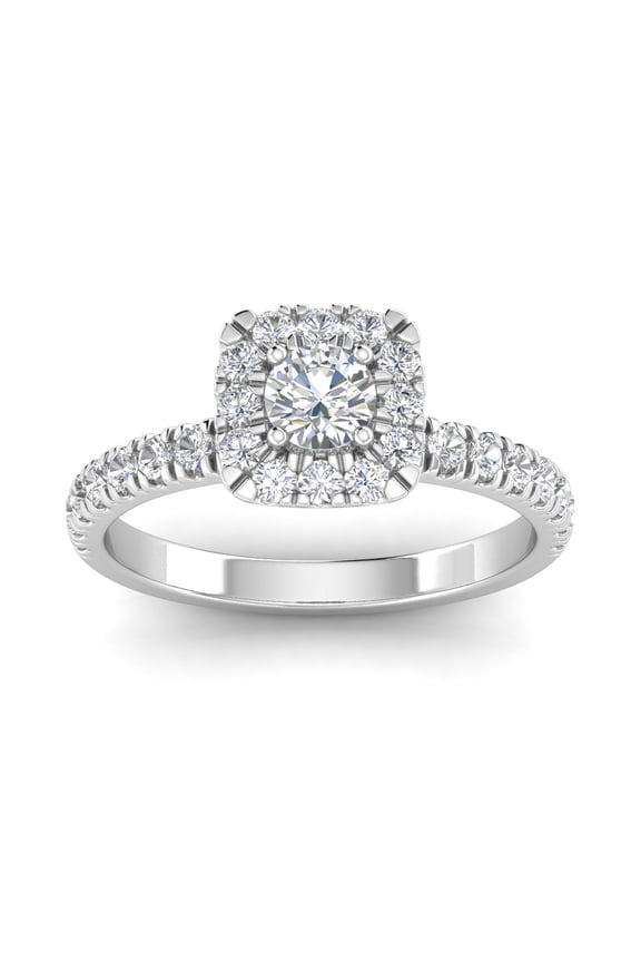 IGI Certified G/I2 1 Carat TW Diamond Halo  Set Engagement Ring in 10k White Gold