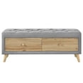 thumbnail image 4 of Upholstered Wooden Storage Ottoman Bench with 2 Drawers, Padded Seat with Rubber Wood Leg, Fully Assembled Except Legs and Handles, Gray, 4 of 7