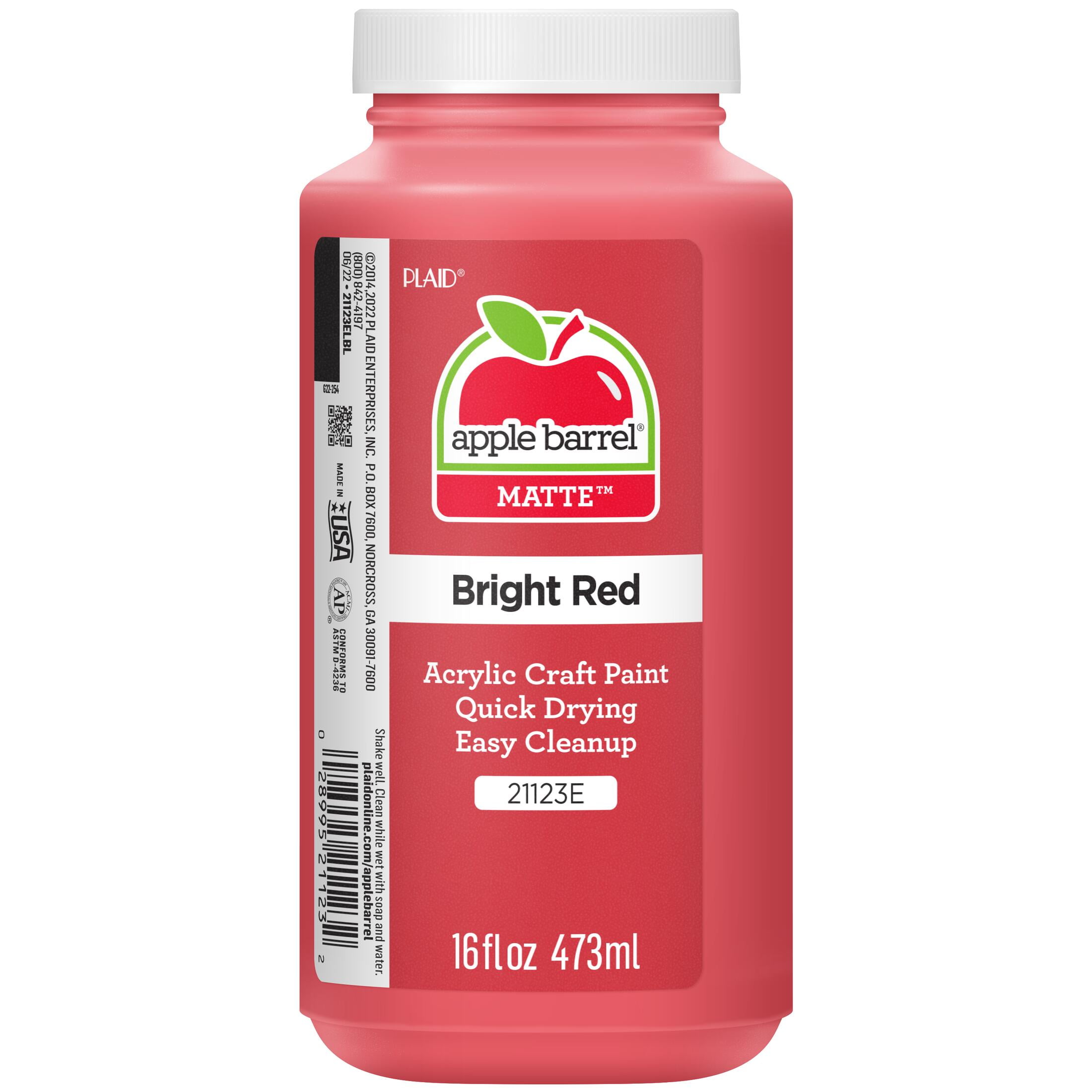 (3 pack) Apple Barrel Acrylic Craft Paint, Matte Finish, Bright Red, 16 fl oz