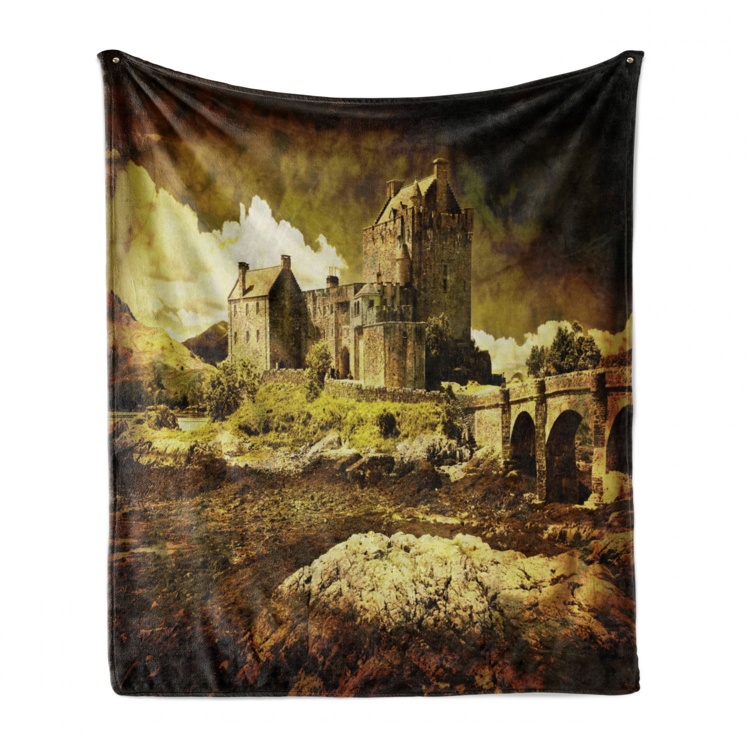 Grey Green Cozy Plush for Indoor and Outdoor Use Old Scottish Castle Vintage Style European Middle Age Culture Heritage Town Photo 50 x 60 Ambesonne Medieval Soft Flannel Fleece Throw Blanket 