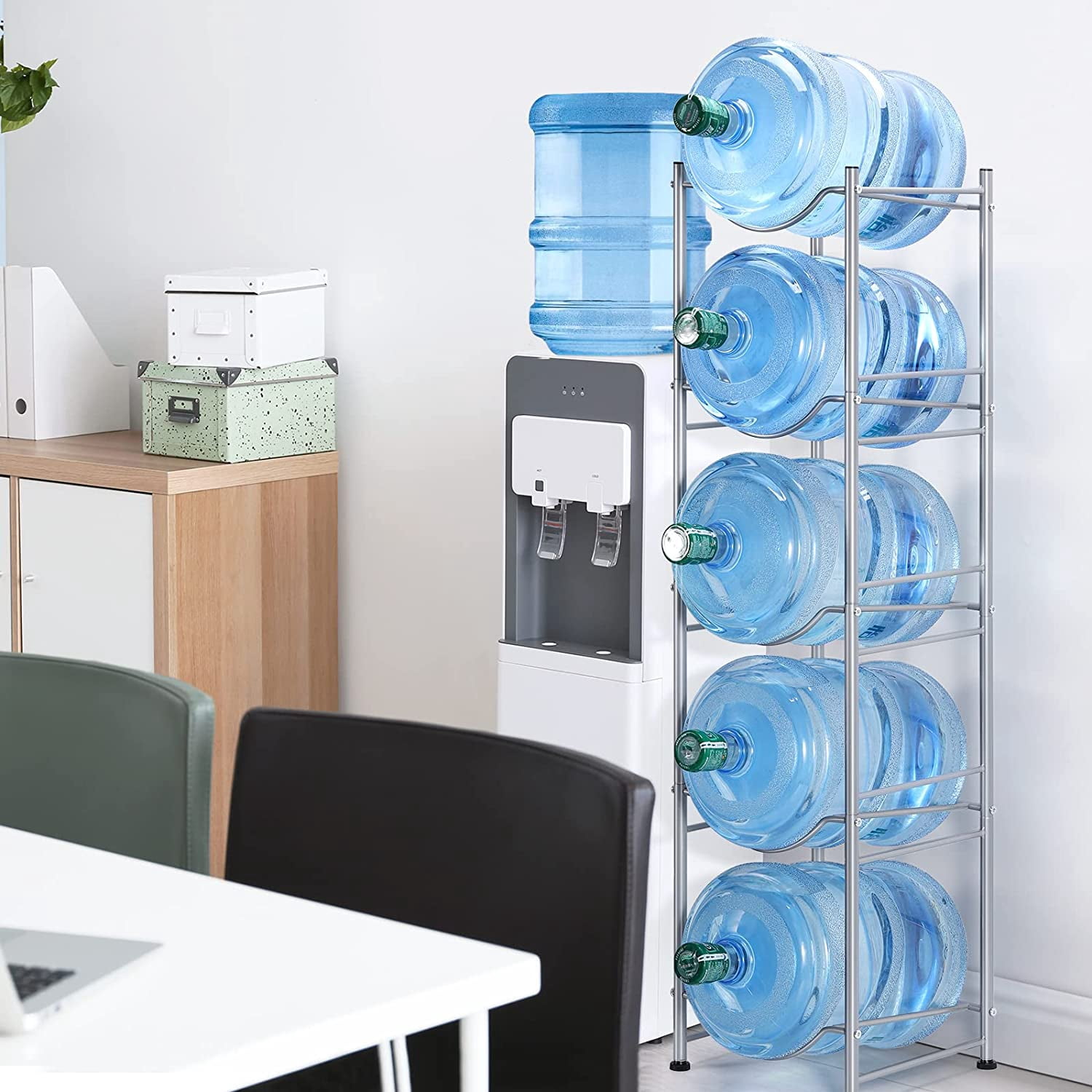 Oumilen Adult 5 Gallon Water Jug Holder Water Bottle Storage Rack 5-Tier, Silver