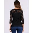 thumbnail image 3 of DARING DIVA Women's 3/4 Sleeve Crew Neck Floral Lace Tops S Black, 3 of 6