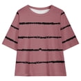 thumbnail image 5 of Girls Athletic Shorts Set Half Sleeve Oversized Striped T-Shirts Leggings Yoga Running Summer Outfits 2 Piece Set Pink, 10T, 5 of 7
