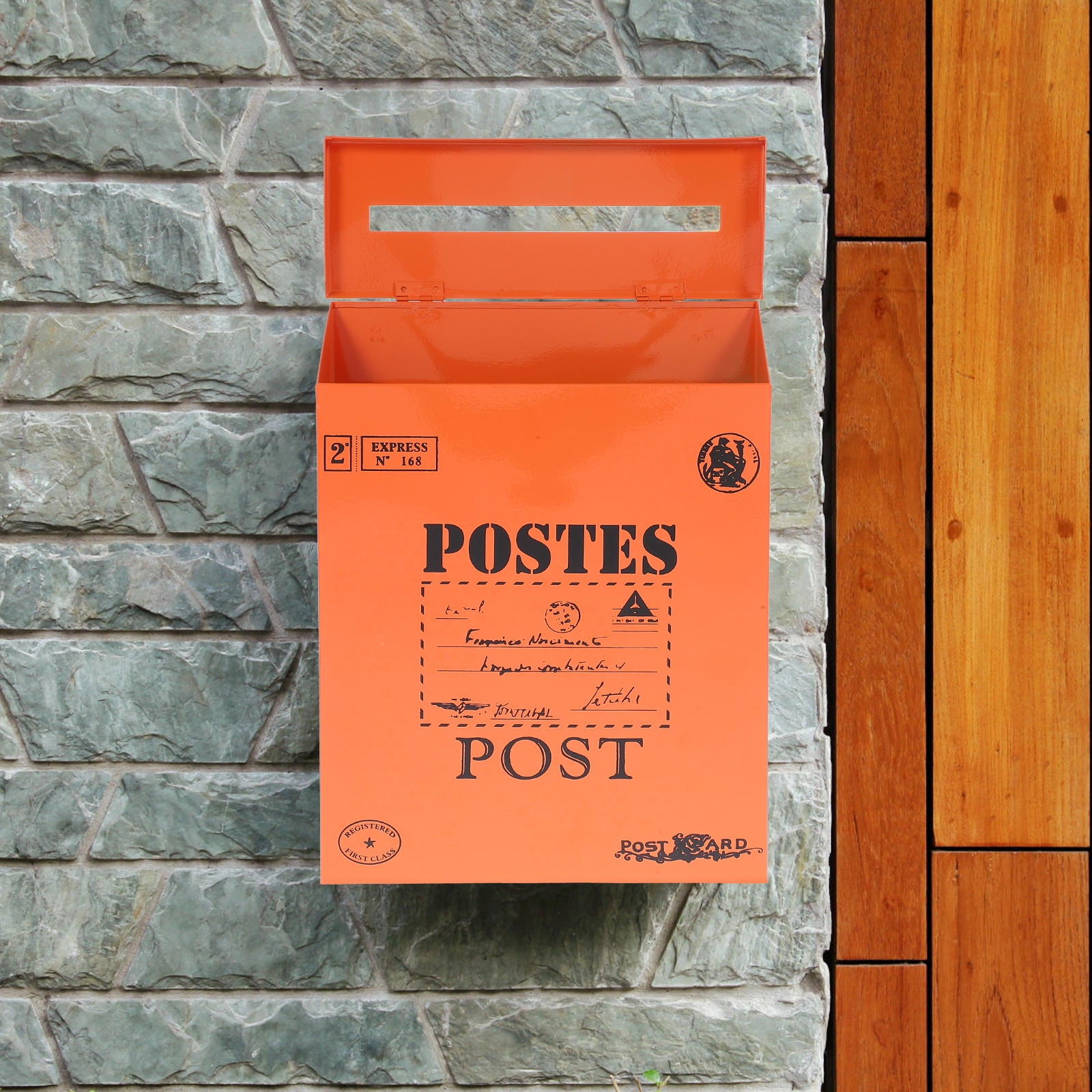 DEEPCRAFF Orange Metal Mailbox with Retro Design Wall Mount for Home and Garden and Easy to Install