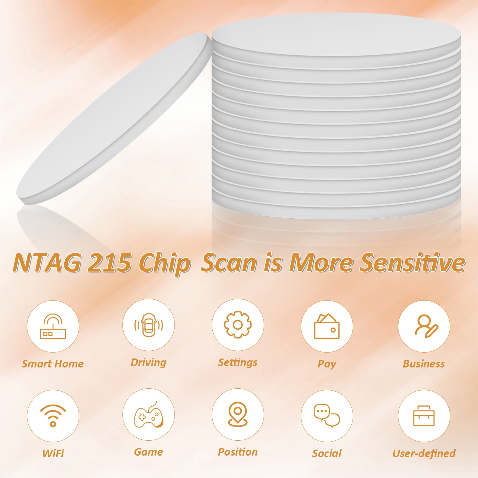 100 Pcs NFC Tags, Stickers Cards with Adhesive Back, Round Rewritable Cards, 504 Bytes Memory Compatible with NFC Enabled Phones (25mm)