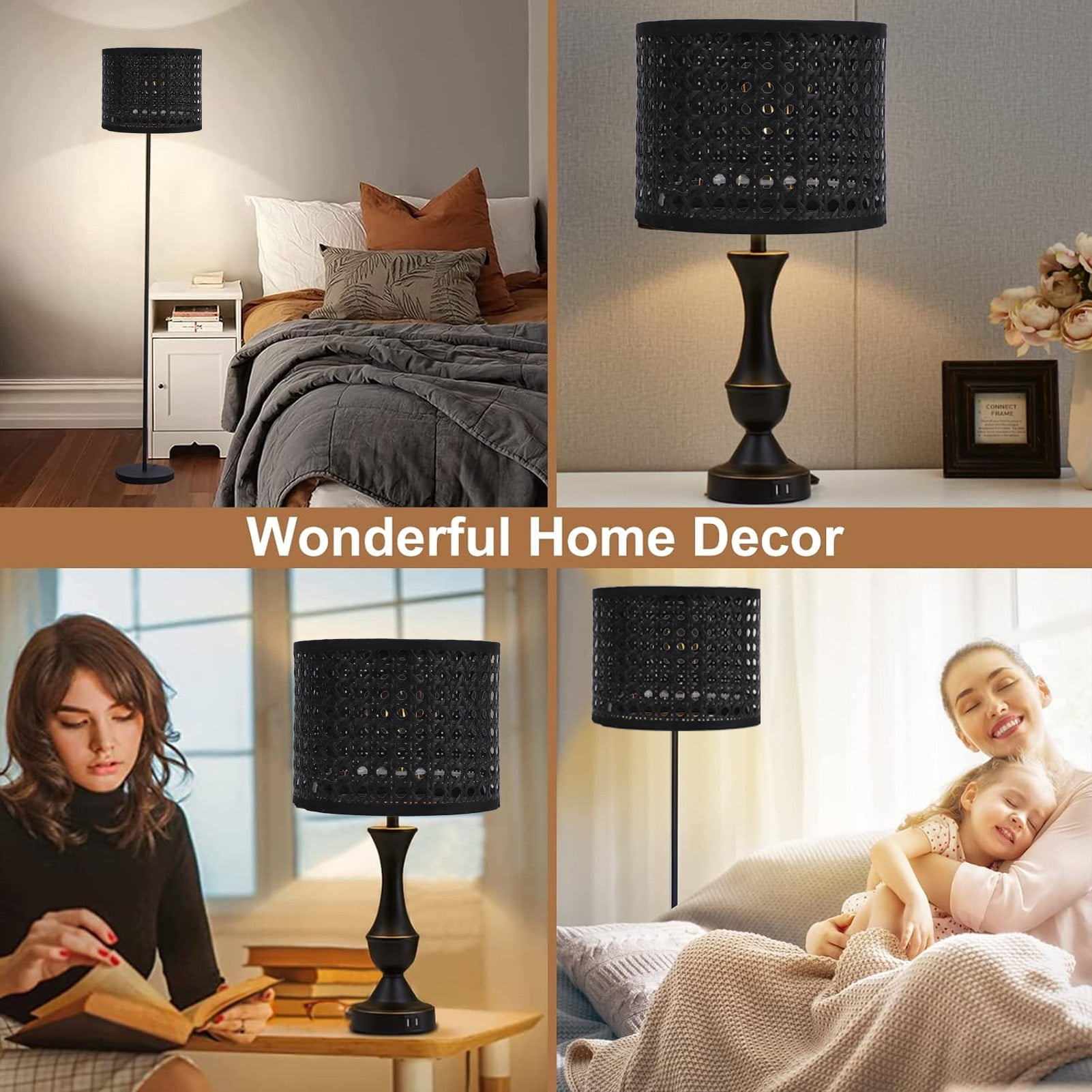 Riousery PE Lamp Shade Hollow Carved Woven Rattan Style Replacement Lampshade E27 E14 Compatible for Table Floor Pendant Lights Farmhouse Rustic Home Decor 6.3 Inches / 16 cm Diameter Brown