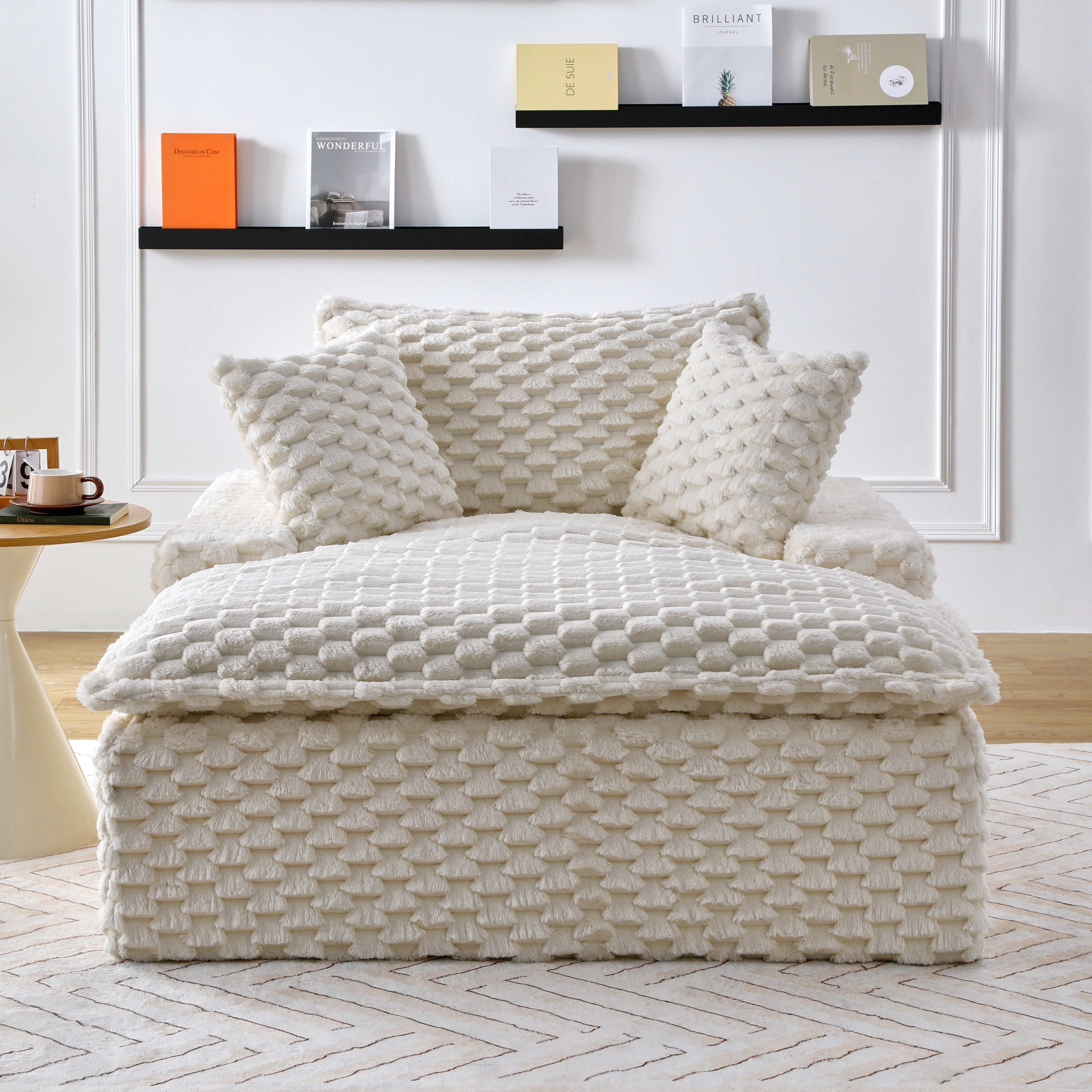 Gewnee 51 Inch Single Sofa,Extra-Wide Seats and Armrests,Two Pillows and One Backrest,Suitable for Bedrooms and Living Rooms.White