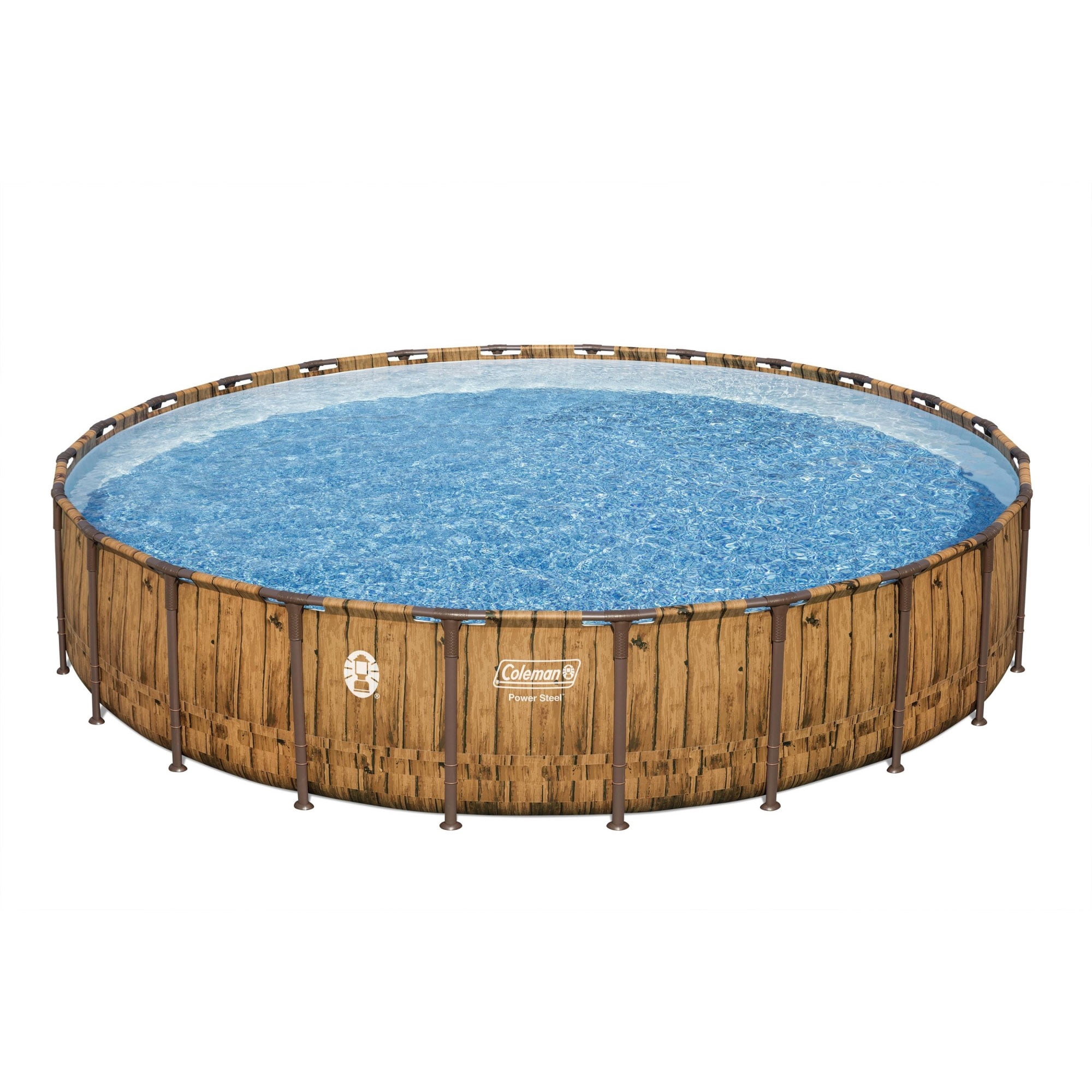 Coleman Power Steel 24' x 52” Metal Frame Above Ground Pool w/ Pump, Ladder, & Cover, Wood